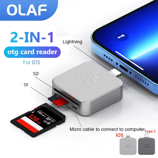 Olaf Type C/Lightning Card Reader 2 in1 SD TF Card Reader Micro External OTG Memory High Speed Card Reader For iPhone 14 13 12